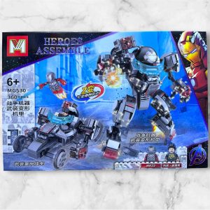 Caja del set Avengers War Machine Mecha Transformable 2 en 1 MG530 de 360 piezas con figuras de Iron Man y Tony Stark, compatible con LEGO