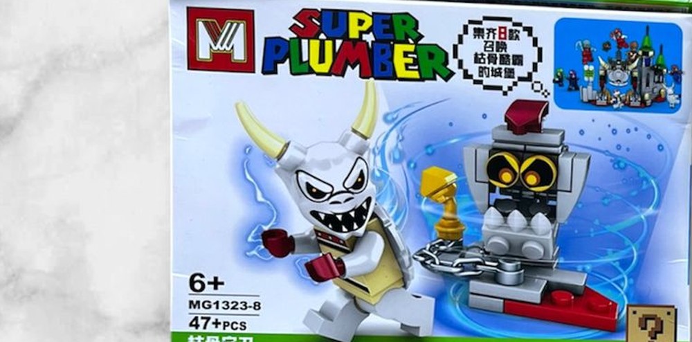 Figura armable de Huesitos (Dry Bones) con robot, caja MG1323-8 del set Mario Bros Super Plumber compatible con LEGO