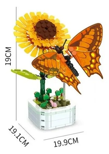 Medidas del girasol armable con mariposa en maceta Zuanma 103-F3: 19x19.1x19.9 cm