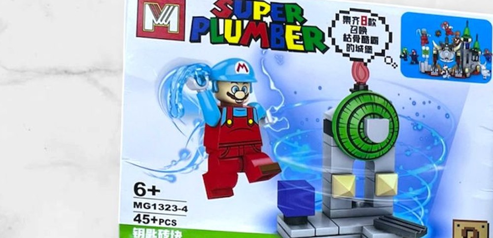Figura armable de Mario de Hielo (Ice Mario) con engranaje, caja MG1323-4 del set Mario Bros Super Plumber compatible con bloques