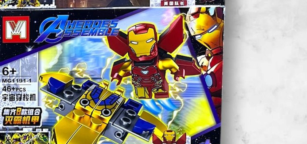 Minifigura armable de Iron Man con nave dorada, caja MG1191-1 del set Avengers Heroes Assemble compatible con bloques tipo LEGO
