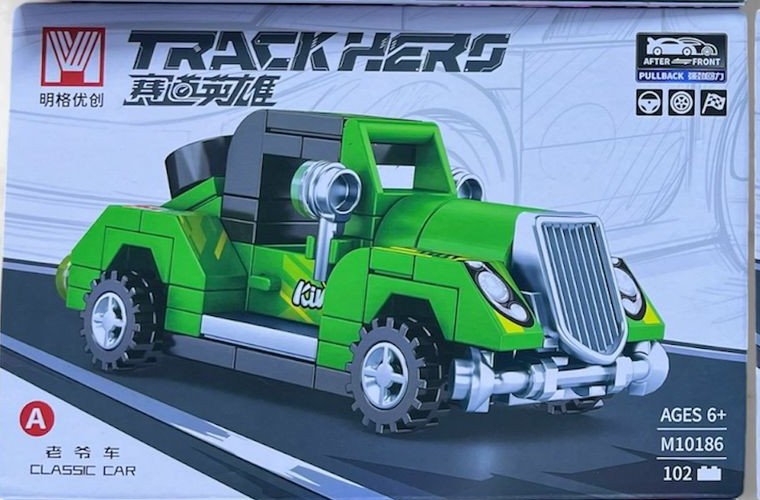 Caja individual TrackHers M10186-A Classic Car verde de 102 piezas con funcion pull back