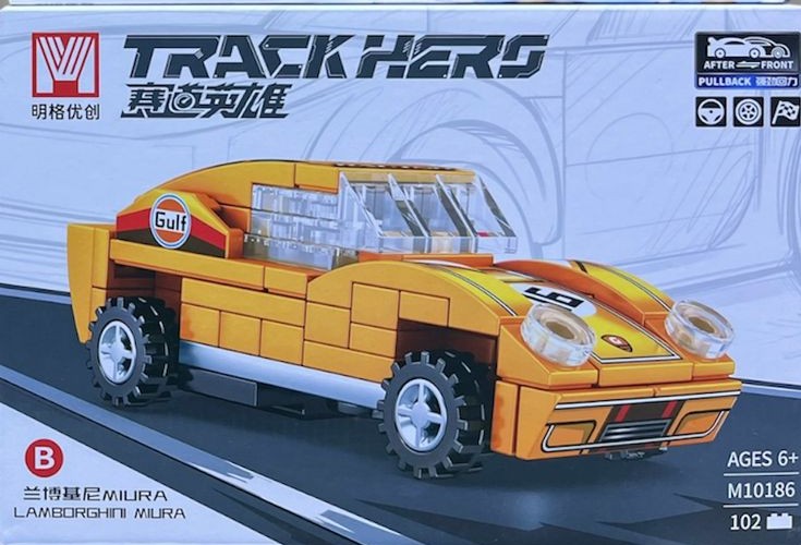 Caja individual TrackHers M10186-B Lamborghini Miura naranja de 102 piezas con funcion pull back
