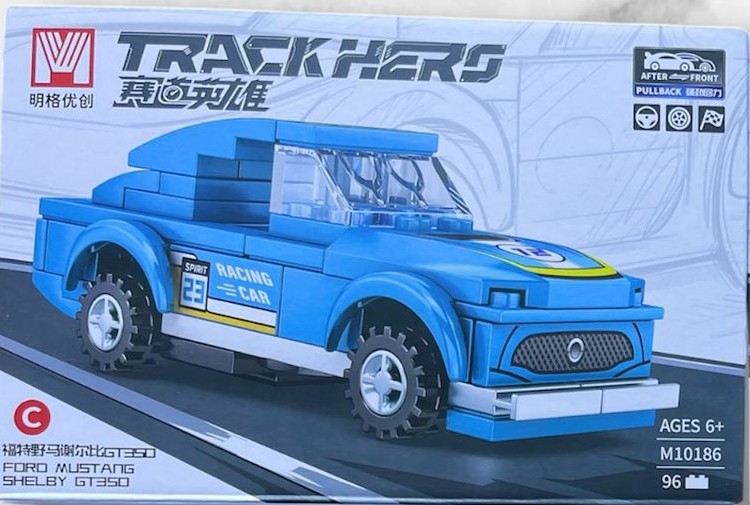 Caja individual TrackHers M10186-C Ford Mustang Shelby GT350 azul de 96 piezas con funcion pull back