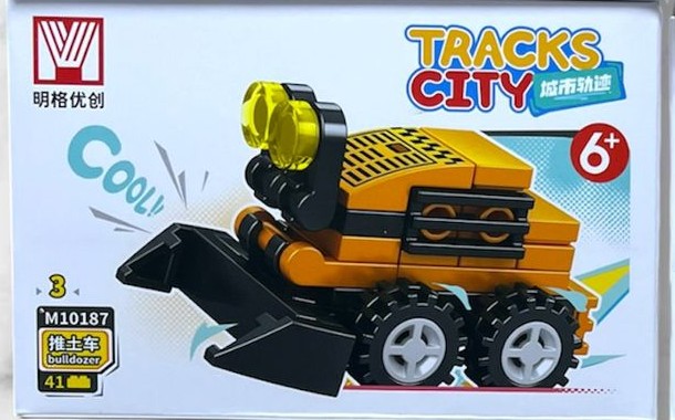 Caja individual Tracks City M10187-3 Bulldozer naranja de 41 piezas, topadora armable