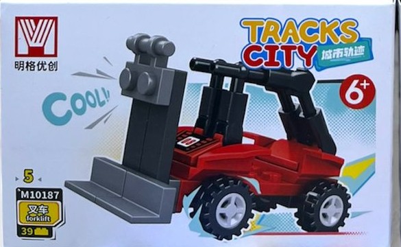 Caja individual Tracks City M10187-5 Forklift rojo de 39 piezas, montacargas armable