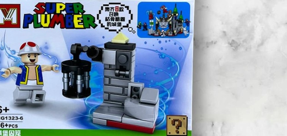 Figura armable de Mario con cañón y muralla, caja MG1323-6 del set Mario Bros Super Plumber compatible con LEGO