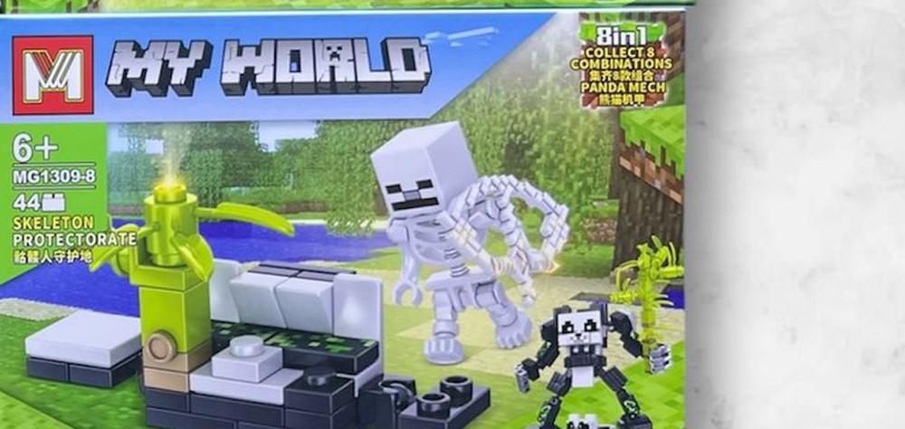 Figura armable de esqueleto de Minecraft con base, caja MG1309-8 del set My World compatible con bloques