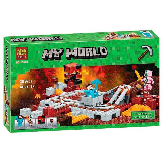 Caja frontal del set de bloques BELA My World 10620 compatible con LEGO Minecraft de 399 piezas