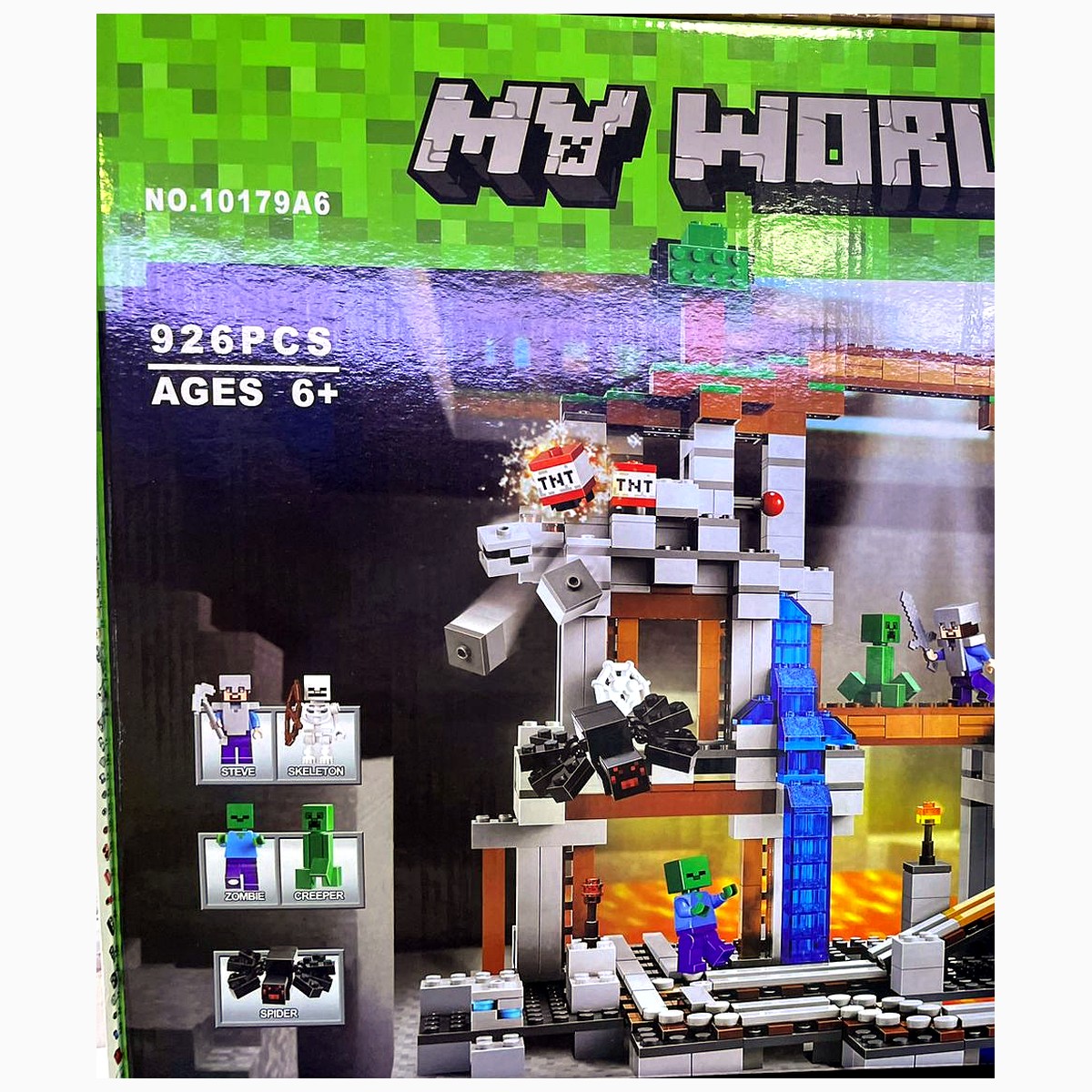Caja real del set Minecraft La Mina 10179A6 con 926 piezas y figuras de Minecraft