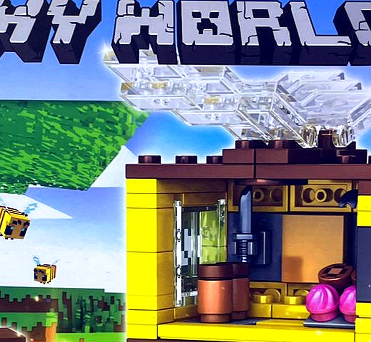 Detalle de la tienda de postres amarilla tipo colmena del set armable Minecraft MG1253B