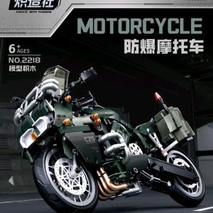 Moto armable militar antidisturbios 2218 de 865 piezas armada, motocicleta policial verde compatible con LEGO Technic
