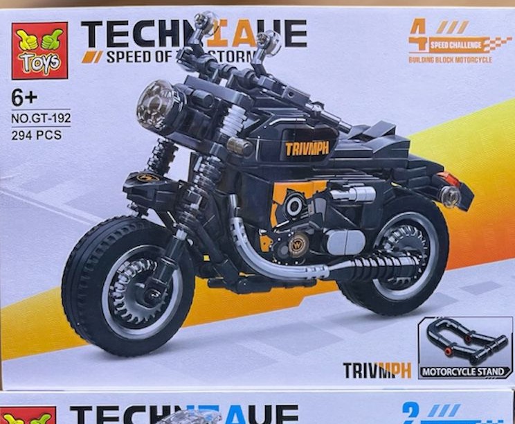 Moto armable TRIVMPH negra estilo scrambler del set Technique GT-192 de 294 piezas compatible con LEGO