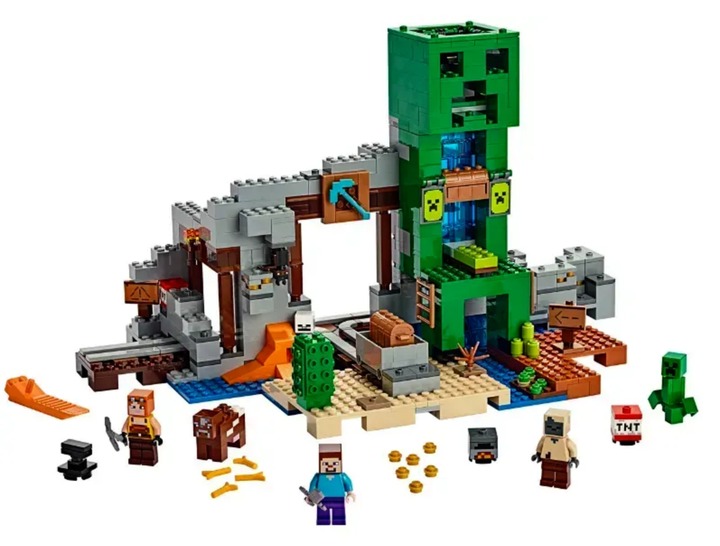 Modelo armado en alta calidad del set My World Mina del Creeper 11363A6 con torre de creeper, mina y figuras