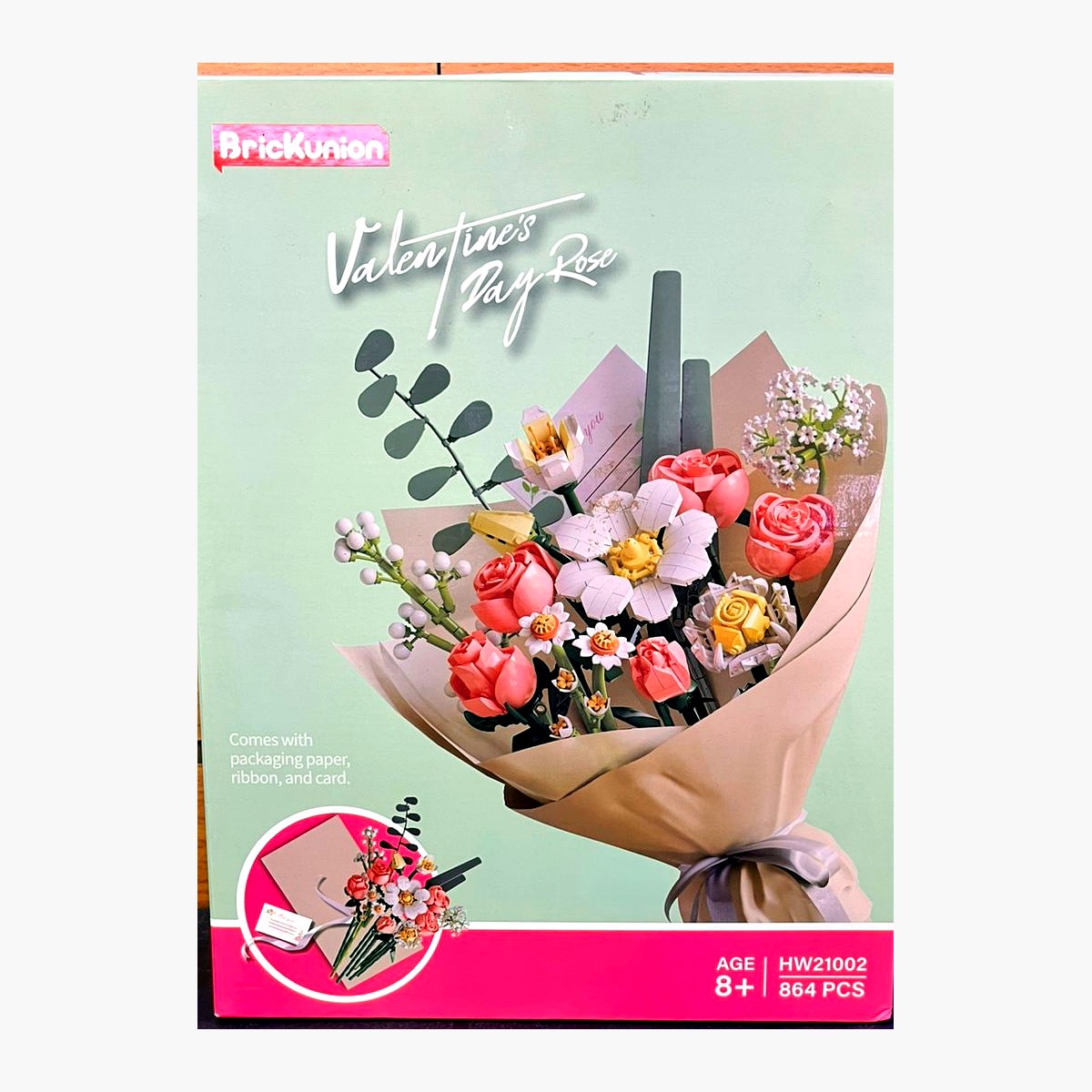 Caja del ramo de rosas armable San Valentín BrickUnion HW21002 de 864 piezas