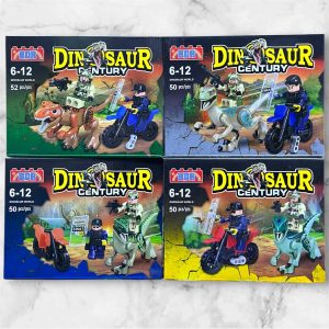 Set de 4 dinosaurios armables con moto y soldados BDR Dinosaur Century, 202 piezas compatible con LEGO