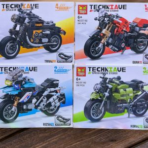 Set de 4 motos armables Technique Speed of the Storm GT-192 con los modelos negro, rojo, azul y verde