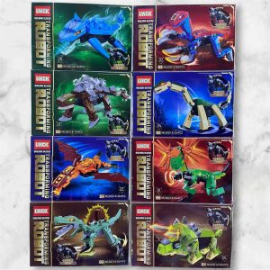Set de 8 dinosaurios robot transformables LWCK 6021 con T-Rex, Triceratops, Estegosaurio, Pterodáctilo y más, 499 piezas compatible con LEGO