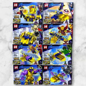 Set de 8 figuras armables de los Avengers Heroes Assemble MG1191 con Iron Man, Thor, Hulk, Thanos y el Guantelete del Infinito, 291 piezas compatibles con LEGO