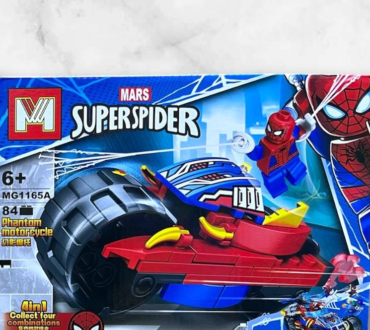 Moto fantasma armable de Spider-Man en rojo y azul con minifigura de Spider-Man, set MARS SUPERSPIDER MG1165A de 84 piezas compatible con LEGO