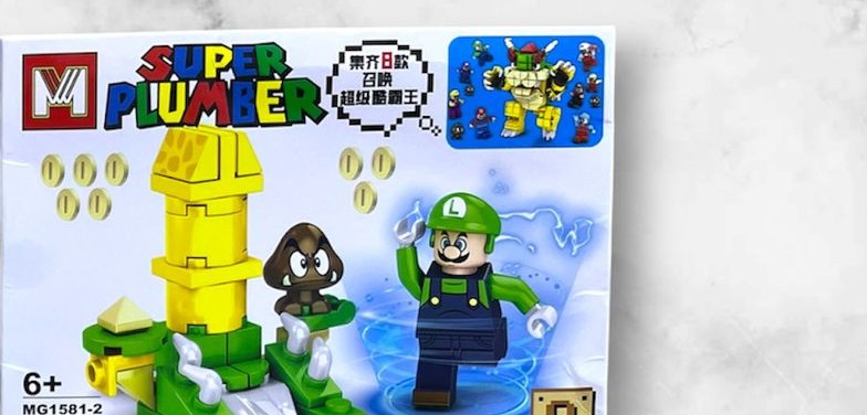 Figura armable de Luigi con tubería dorada, goomba y monedas, set Super Mario MG1581-2 de 45 piezas