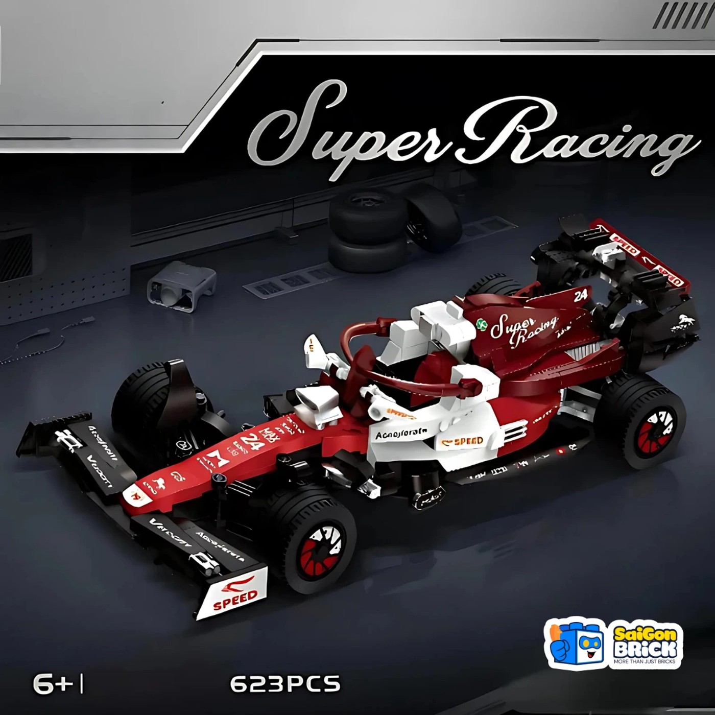 Caja frontal del set Create with Passion 2222 F1 Super Racing de 623 piezas