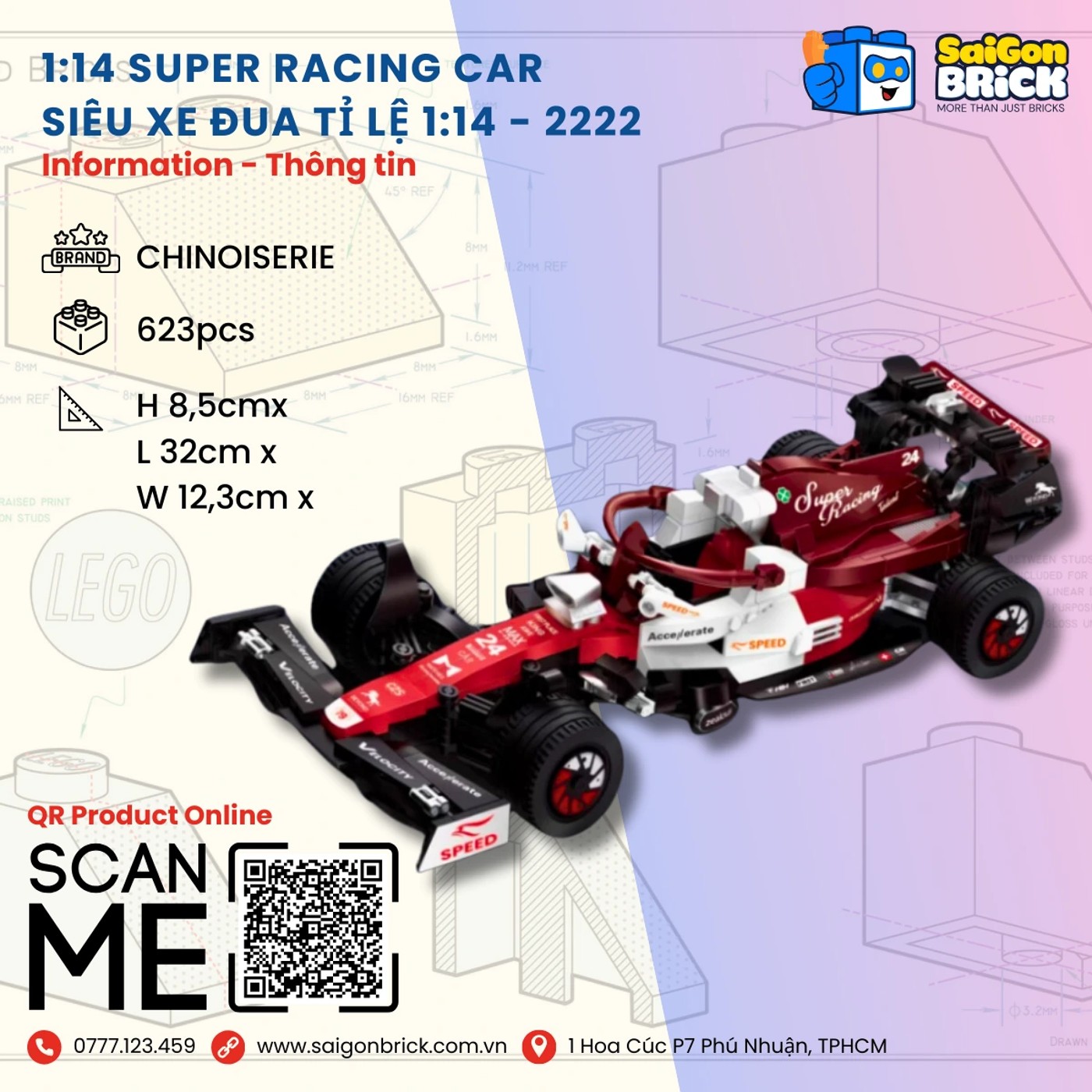 Auto armable Create with Passion 2222 F1 Super Racing con datos de 623 piezas y medidas