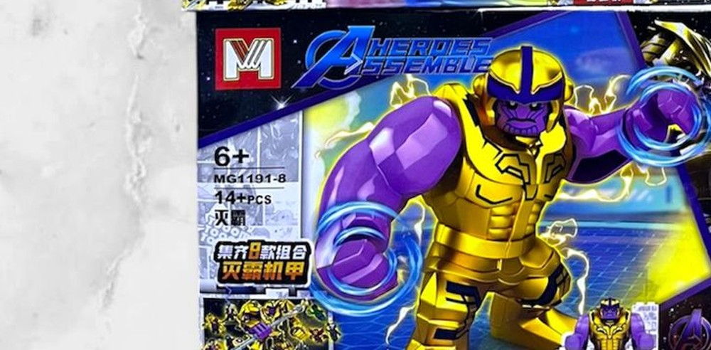 Figura armable de Thanos con el Guantelete del Infinito, caja MG1191-8 del set Avengers Heroes Assemble compatible con LEGO