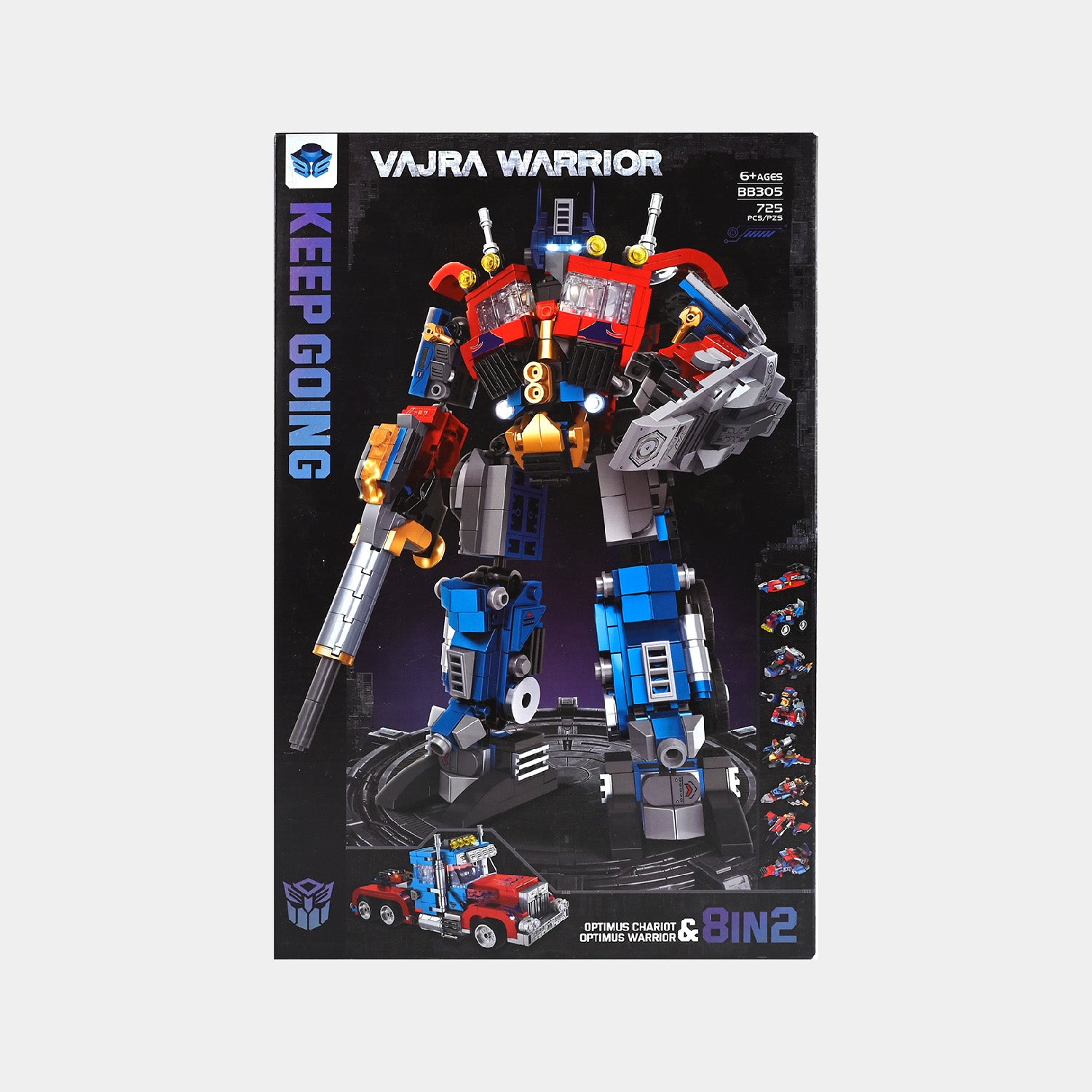 Caja frontal del set Optimus Prime Vajra Warrior 8 en 2 BB305 de 725 piezas
