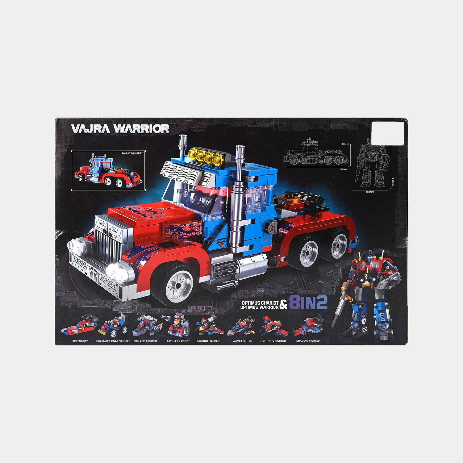 Caja del set armable Optimus Prime Vajra Warrior 8 en 2 BB305 - camion y robot