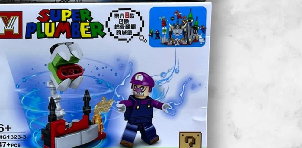 Figura armable de Waluigi con planta Piraña, caja MG1323-3 del set Mario Bros Super Plumber compatible con LEGO