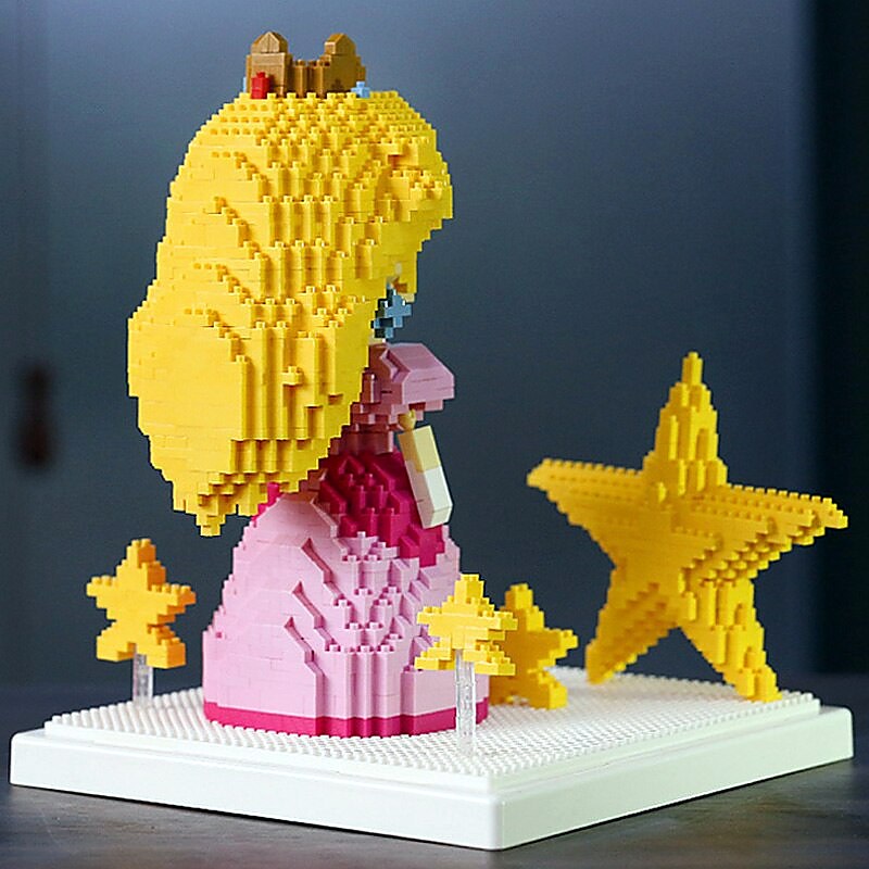 Vista posterior del set Wise Hawk 2508 Princess Peach y Estrella sobre base blanca